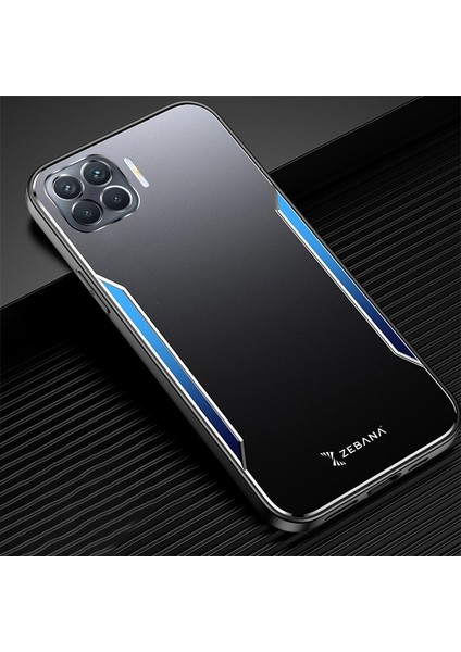 Oppo Reno 4 Lite Kılıf Zebana Metal Mitras Kılıf (Silikon Kenar) Mavi