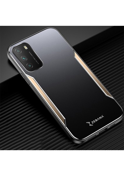 Xiaomi Poco M3 Kılıf Zebana Metal Mitras Kılıf (Silikon Kenar) Gold