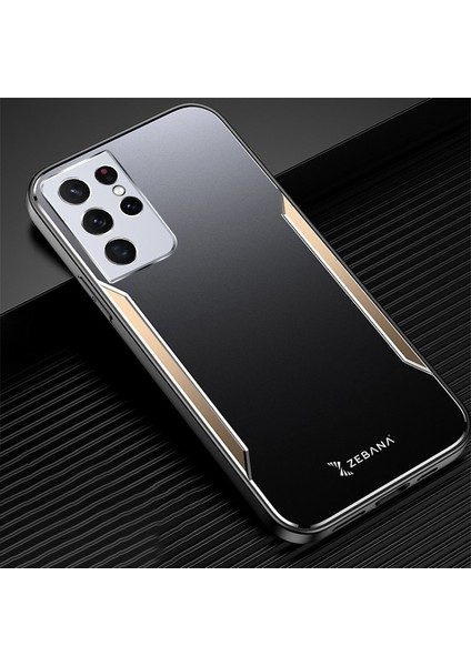 Samsung Galaxy S21 Ultra Kılıf Zebana Metal Mitras Kılıf (Silikon Kenar) Gold