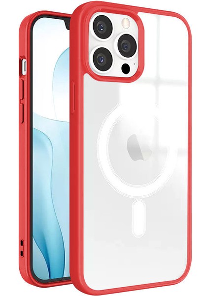 Apple iPhone 13 Pro Max Kılıf Renkli Magsafe Silikon Kılıf (Kablosuz Şarj Destekli) Kırmızı