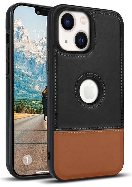 Apple iPhone 14 Plus Kılıf Zebana Business Deri Kılıf Siyah + Kahverengi