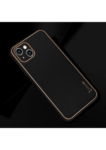 Apple iPhone 14 Kılıf Zebana Gold Design Deri Kılıf Siyah