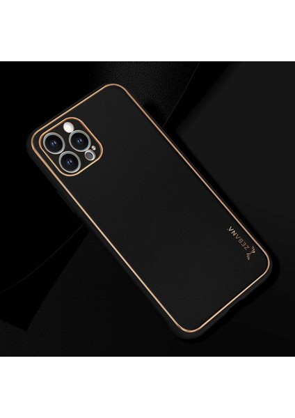 Apple iPhone 14 Pro Kılıf Zebana Gold Design Deri Kılıf Siyah