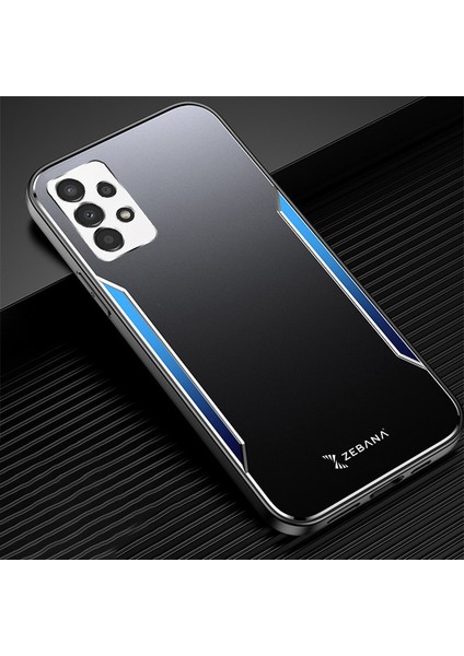 Samsung Galaxy A23 Kılıf Zebana Metal Mitras Kılıf (Silikon Kenar) Mavi