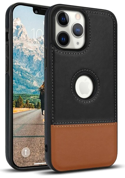 Apple iPhone 11 Pro Max Kılıf Zebana Business Deri Kılıf Siyah + Kahverengi