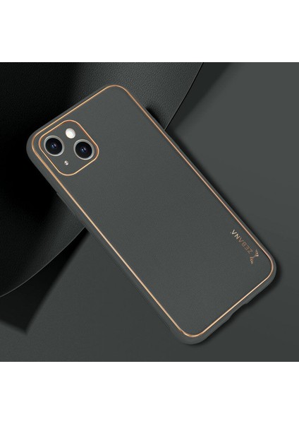 Apple iPhone 14 Plus Kılıf Zebana Gold Design Deri Kılıf Yeşil