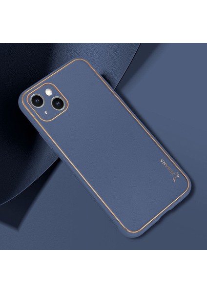 Apple iPhone 14 Plus Kılıf Zebana Gold Design Deri Kılıf Lacivert