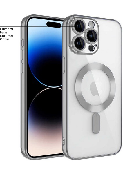 Apple iPhone 14 Pro Kılıf Magsafe Glint Silikon Kılıf Gri