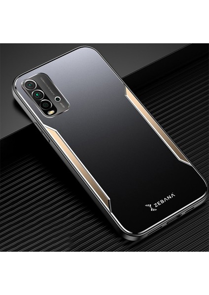 Xiaomi Redmi 9t Kılıf Zebana Metal Mitras Kılıf (Silikon Kenar) Gold