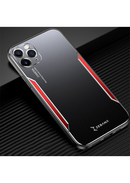 Apple iPhone 11 Pro Max Kılıf Zebana Metal Mitras Kılıf (Silikon Kenar) Kırmızı