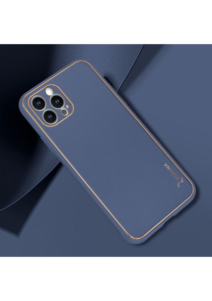 Apple iPhone 12 Pro Kılıf Zebana Gold Design Deri Kılıf Lacivert