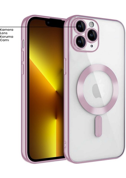 Apple iPhone 11 Pro Max Kılıf Magsafe Glint Silikon Kılıf Rose Gold