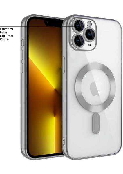 Apple iPhone 11 Pro Max Kılıf Magsafe Glint Silikon Kılıf Gri
