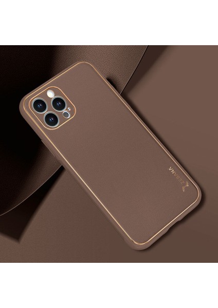 Apple iPhone 12 Pro Max Kılıf Zebana Gold Design Deri Kılıf Kahverengi