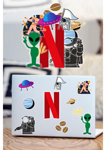 Netflix Temalı Laptop Notebook Telefon Tablet Sticker Seti 10 Parça