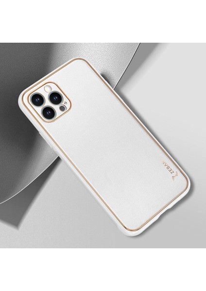Apple iPhone 13 Pro Kılıf Zebana Gold Design Deri Kılıf Beyaz