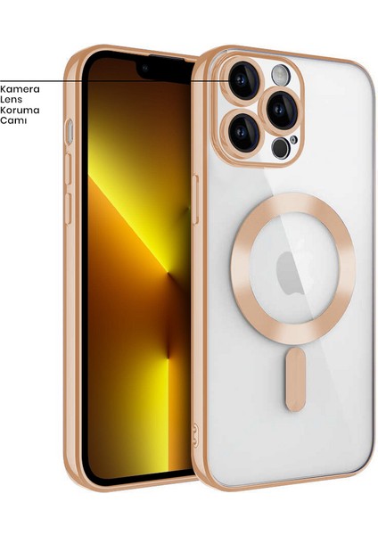 Apple iPhone 13 Pro Kılıf Magsafe Glint Silikon Kılıf Gold