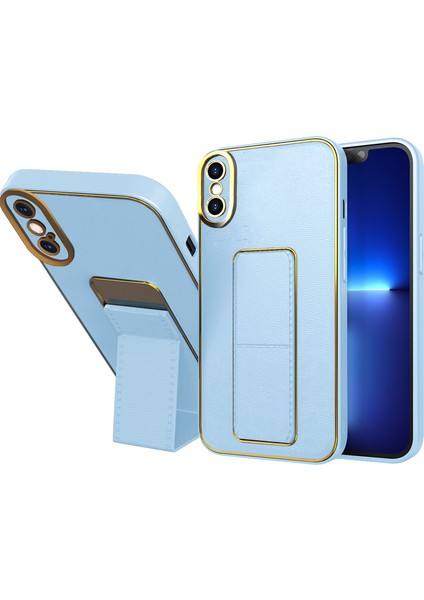 Apple iPhone x Kılıf Zebana Royal Standlı Silikon Kılıf Açık Mavi