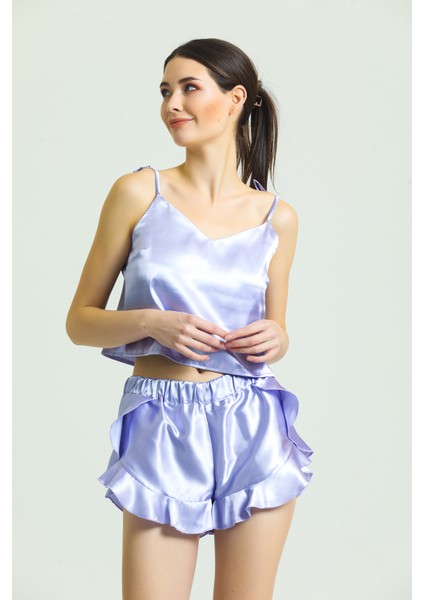 Saten Fırfırlı Pijama Takımı