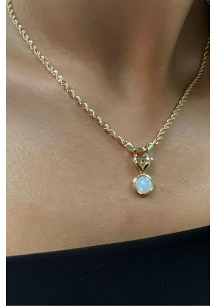 Altın Opal Taşlı Kapli Kilit Kolye