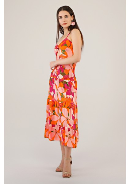 Avverkadın Gipeli Lastikli Omuz Askılıklı Elbise-Turuncu modelleri