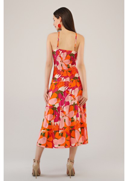 Avverkadın Gipeli Lastikli Omuz Askılıklı Elbise-Turuncu fırsatları