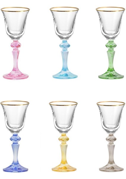 Falco Renkli Altın Yaldızlı 6'lı Kahve Yanı Kadeh 60ML