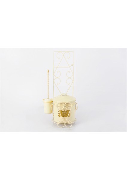 Metal Galvaniz Tuvalet Kağıdı Askılı Standlı Fırçalı Wc Çöp Kovası Krem