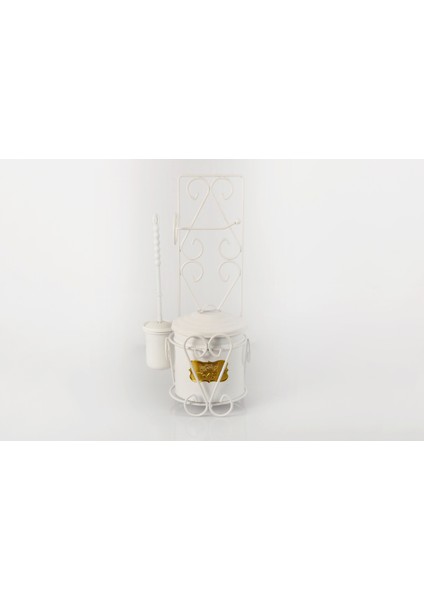 Metal Galvaniz Tuvalet Kağıdı Askılı Standlı Fırçalı Wc Çöp Kovası Beyaz