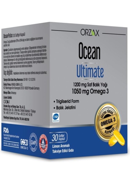 Ocean Takviye Edici Ocean Ultimate 1200 Mg Balık Yağı 30 Kapsül