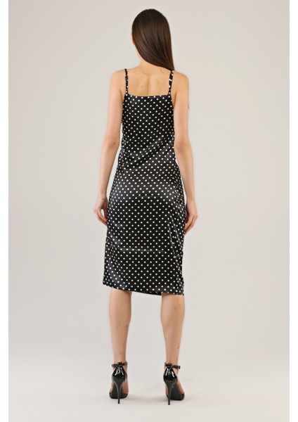 Kadın Omuz Askılı Pileli Puantiyeli Elbise fırsatları