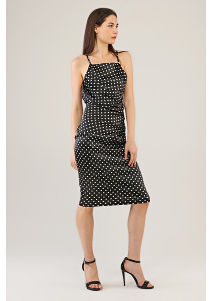 Kadın Omuz Askılı Pileli Puantiyeli Elbise indirimleri