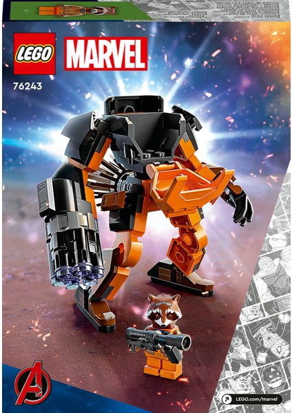 LEGO® Marvel Rocket Robot Zırhı 76243 - 6 Yaş ve Üzeri Çocuklar Için Marvel Studios Galaksinin Koruyucuları Oyuncak Yapım Seti (98 Parça)