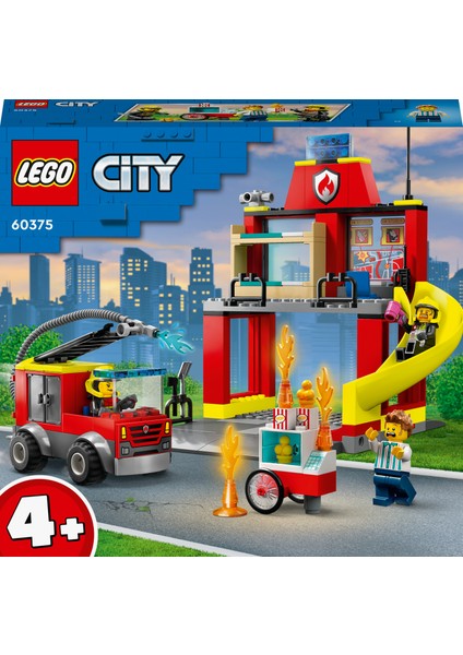 City İtfaiye Merkezi ve İtfaiye Kamyonu 60375 - 4 Yaş ve Üzeri İçin 3 Minifigür İçeren Eğlenceli bir Başlangıç Oyuncak Yapım Seti (153 Parça)