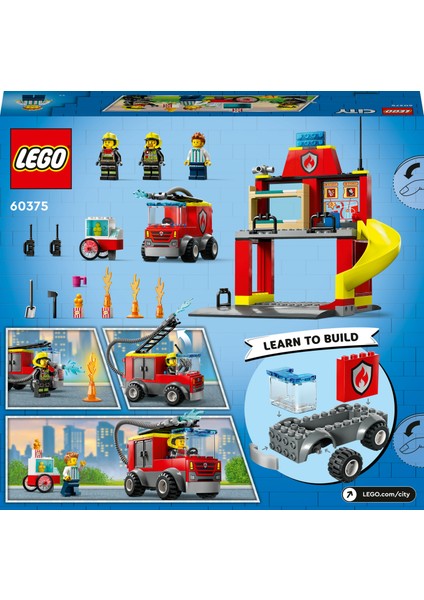 City İtfaiye Merkezi ve İtfaiye Kamyonu 60375 - 4 Yaş ve Üzeri İçin 3 Minifigür İçeren Eğlenceli bir Başlangıç Oyuncak Yapım Seti (153 Parça)