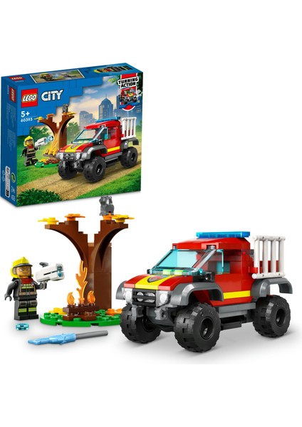 City 4x4 Itfaiye Kamyonu Kurtarma Operasyonu 60393 - 5 Yaş ve Üzeri Için Itfaiyeci Minifigürü ve Kedi Figürü Içeren Oyuncak Yapım Seti (97 Parça)
