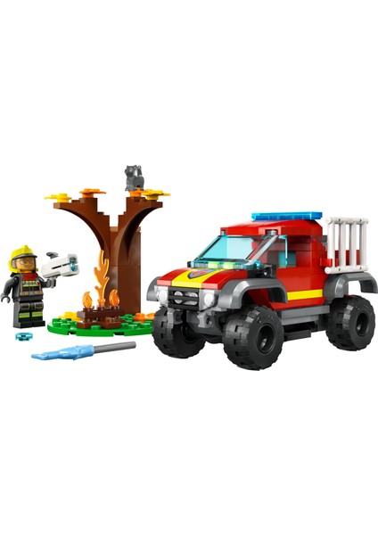 City 4x4 Itfaiye Kamyonu Kurtarma Operasyonu 60393 - 5 Yaş ve Üzeri Için Itfaiyeci Minifigürü ve Kedi Figürü Içeren Oyuncak Yapım Seti (97 Parça)