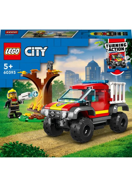 City 4x4 Itfaiye Kamyonu Kurtarma Operasyonu 60393 - 5 Yaş ve Üzeri Için Itfaiyeci Minifigürü ve Kedi Figürü Içeren Oyuncak Yapım Seti (97 Parça)