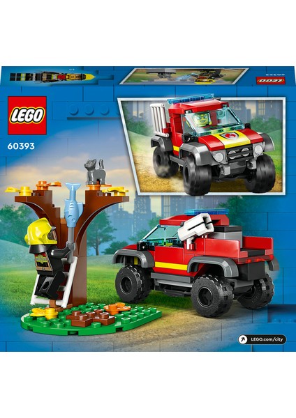 City 4x4 Itfaiye Kamyonu Kurtarma Operasyonu 60393 - 5 Yaş ve Üzeri Için Itfaiyeci Minifigürü ve Kedi Figürü Içeren Oyuncak Yapım Seti (97 Parça)