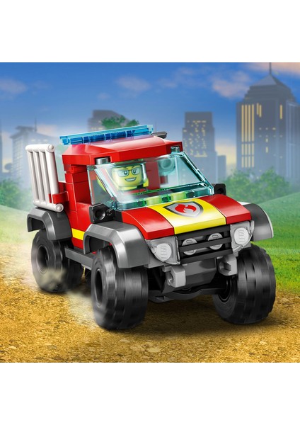 City 4x4 Itfaiye Kamyonu Kurtarma Operasyonu 60393 - 5 Yaş ve Üzeri Için Itfaiyeci Minifigürü ve Kedi Figürü Içeren Oyuncak Yapım Seti (97 Parça)