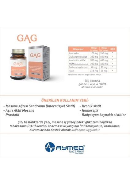 Ilaç Gag (Glukozaminoglukan)-Takviye Edici Gıda-Gag+Kondrotin Sülfat fiyatları