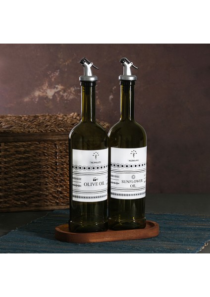 Stantsız Amber 2'li 750 ml Zeytinyağı ve Sıvıyağ Yağdanlık Şişesi Ayçiçekyağı,Yağlık