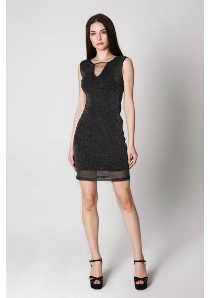 Kadın Simli Kolsuz Mini Elbise