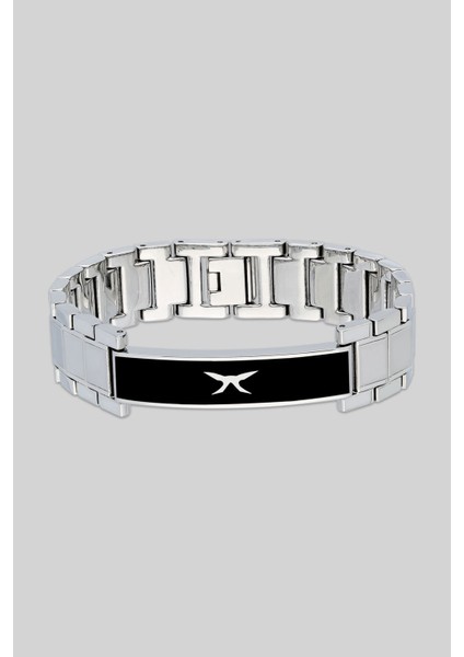 Siyah Detaylı Çelik Erkek Bileklik