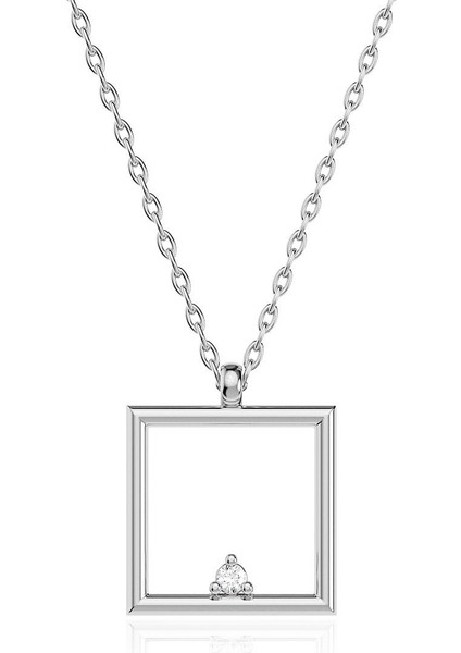 Küçük Kare Çerçeve Beyaz Gümüş Kolye