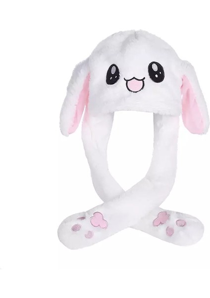 Işıklı Oynar Kulaklı Peluş Kawaii Figürlü Şapka Beyaz modelleri