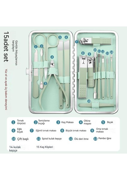 Paslanmaz Çelik Güzellik Tırnak Tırnak Tırnak 15 Aletleri Seti