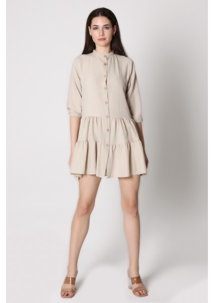 Kadın Önü Düğmeli Kat Katlı Mini Elbise
