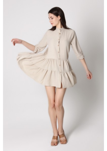 Kadın Önü Düğmeli Kat Katlı Mini Elbise fiyatları
