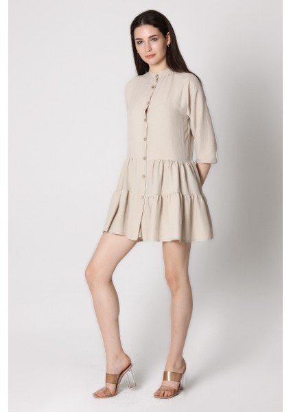 Kadın Önü Düğmeli Kat Katlı Mini Elbise modelleri